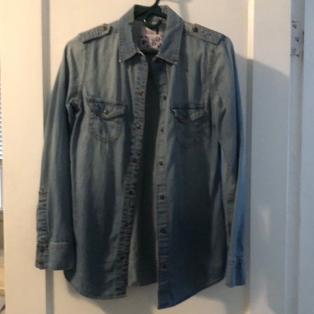 FREE with any purchase Long & slim chambray jean button up copper snap buttons